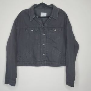 Old Navy Cropped Jean Jacket Women's Size XL Button Front Black Denim Grunge